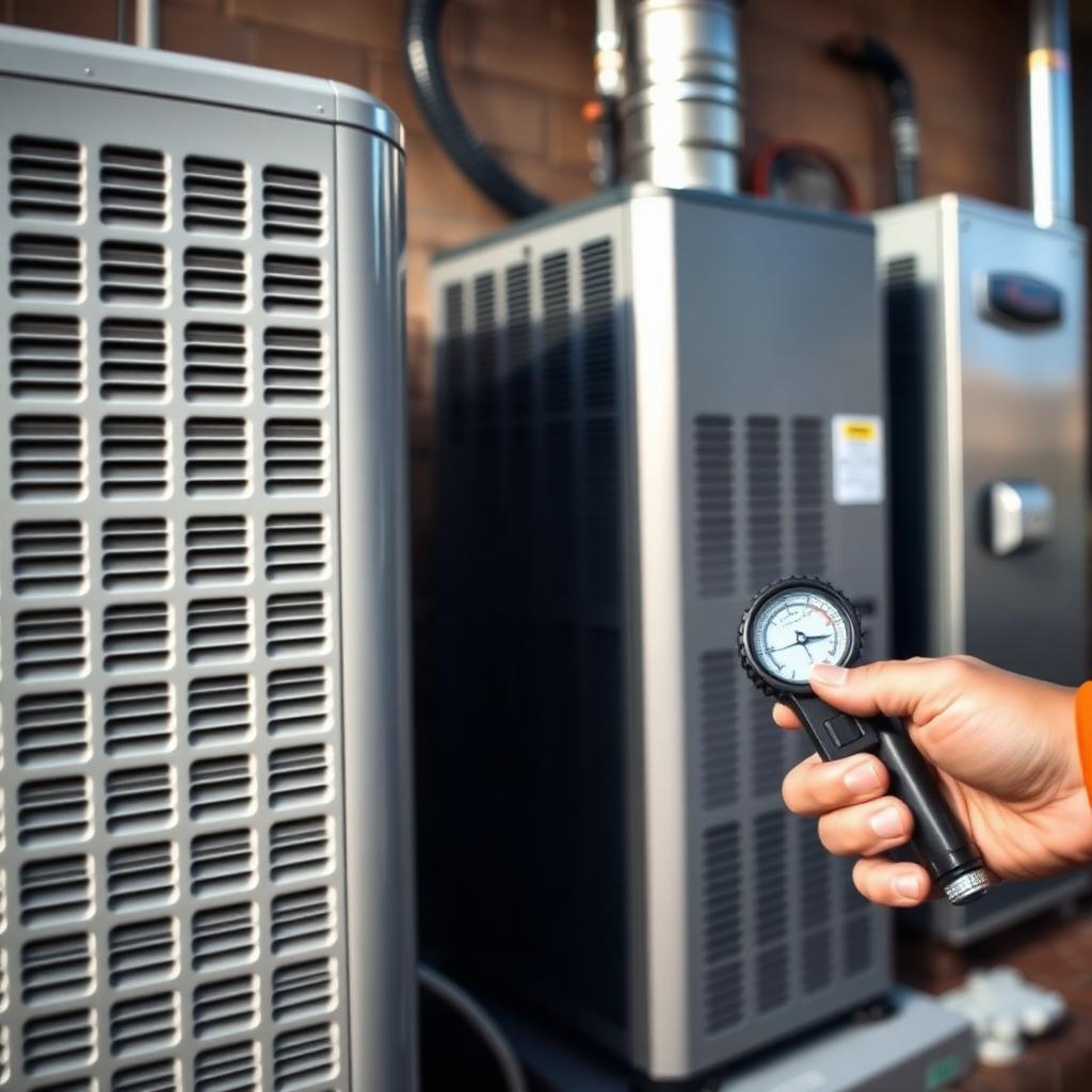 Residential AC condenser and furnace serviced by a Colorado HVAC technician