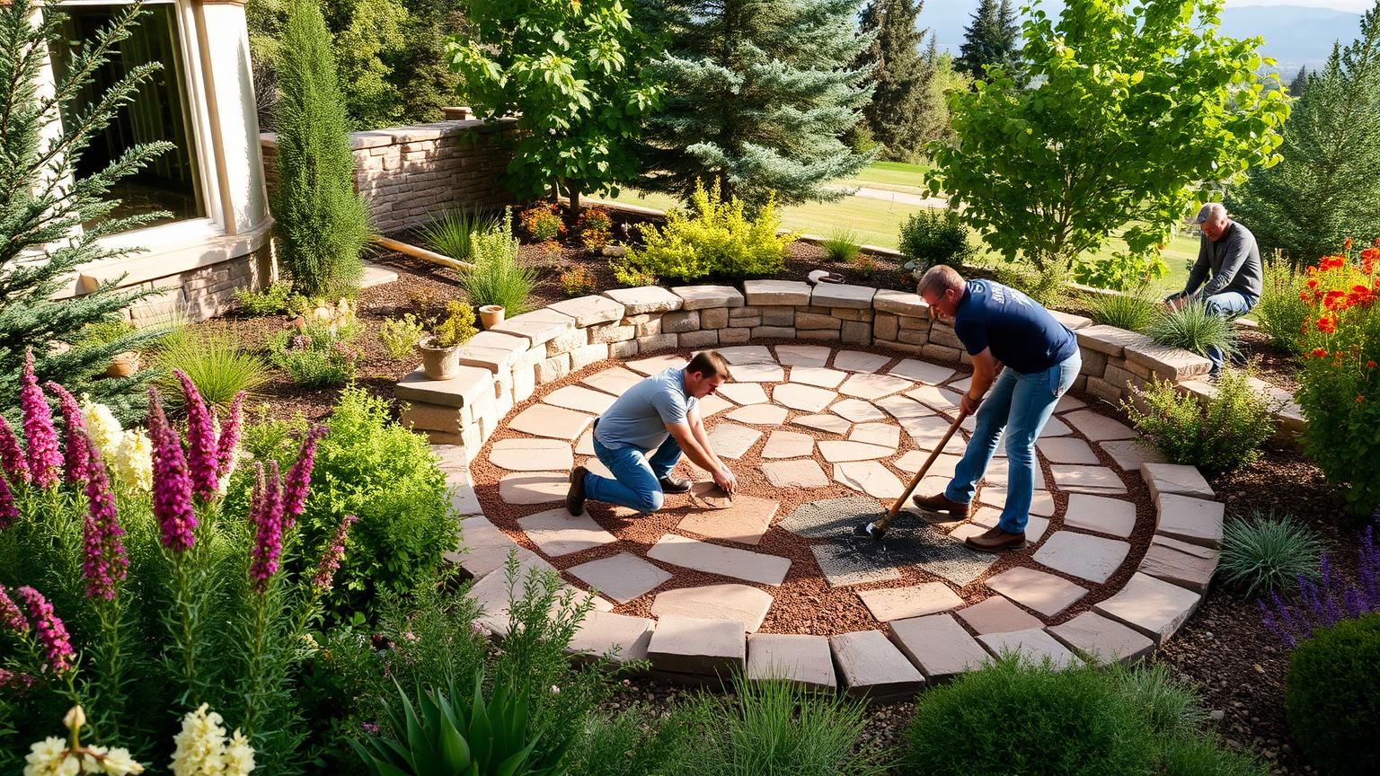Landscaping crew installing flagstone patio at a Colorado home — Colorado Web Impressions