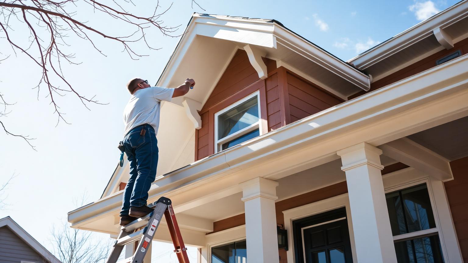 Painter on a ladder painting trim on a Colorado craftsman home — Colorado Web Impressions
