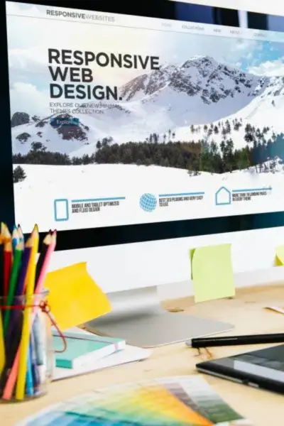 Computer screen displaying responsive web design concepts.
