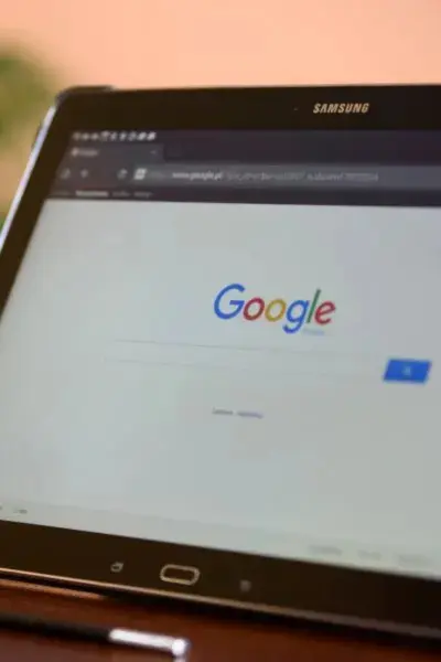 Tablet displaying Google homepage.